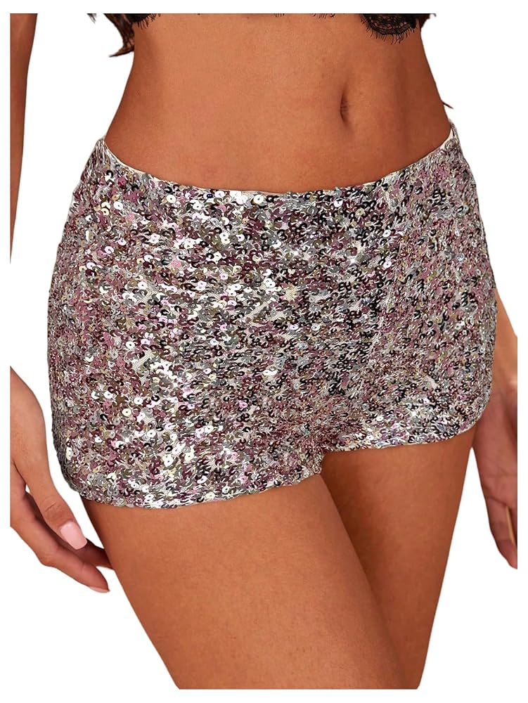 SHENHE Women's Sparkly Sequin Shorts Sexy Low Rise Y2k